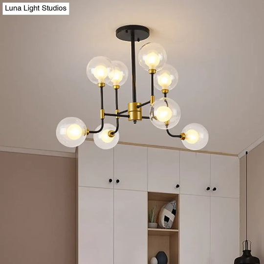 Modern Orb Hanging Chandelier With Clear Glass 8/16 Bulbs Suspended Lighting Fixture In Black/Gold 8