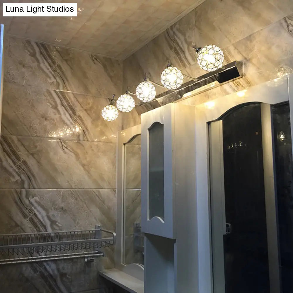 Modern Orbit Wall Sconce With Clear Crystal & 3/4 Lights In Black Finish Warm/White Vanity Mirror