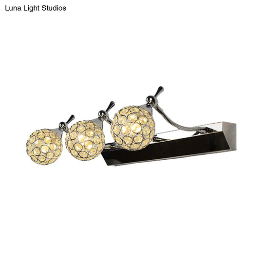 Modern Orbit Wall Sconce With Clear Crystal & 3/4 Lights In Black Finish Warm/White Vanity Mirror