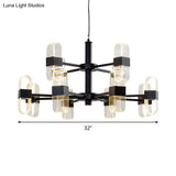 Modern Oval Chandelier Light - Acrylic 6/8/12 Heads Living Room Hanging Lamp With Black Rod