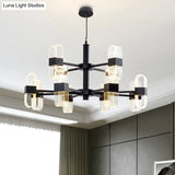 Modern Oval Chandelier Light - Acrylic 6/8/12 Heads Living Room Hanging Lamp With Black Rod