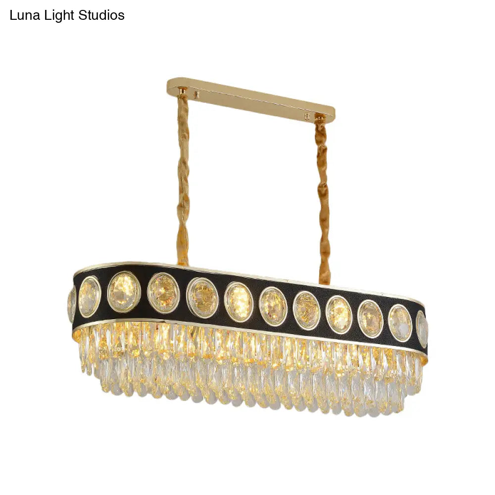 Modern Oval Island Light With 10 Black Crystal Heads For Hanging Over Table