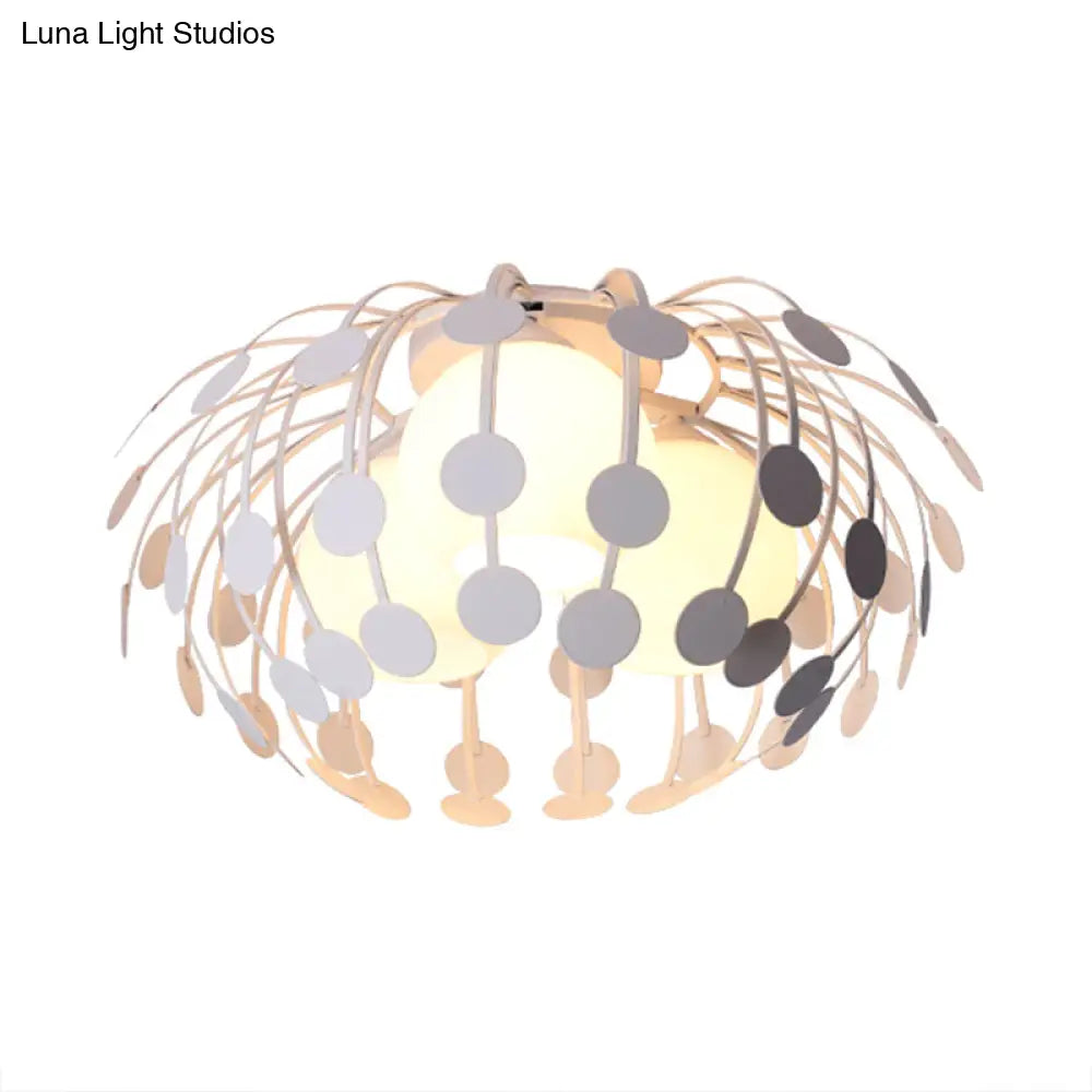 Modern Oval Metal Semi Flush Mount Lamp With Milk Glass Globe Shade - 3 Lights White/Black