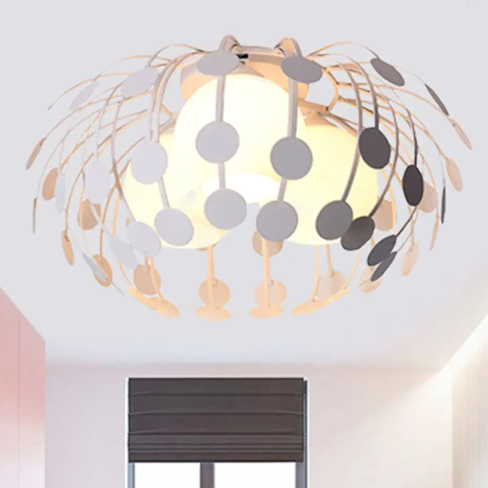 Modern Oval Metal Semi Flush Mount Lamp With Milk Glass Globe Shade - 3 Lights White/Black White