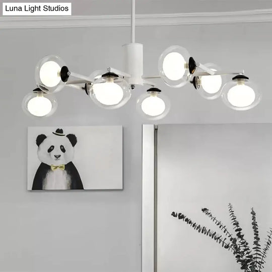 Modern Oval Shade Island Light - 8/12 Lights Glass Suspension In Black/White 8 / White