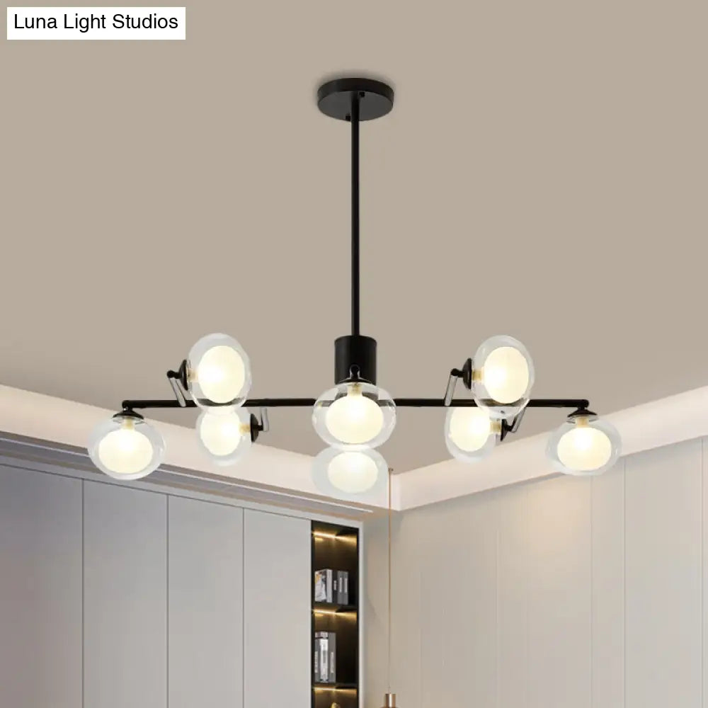 Modern Oval Shade Island Light - 8/12 Lights Glass Suspension In Black/White 8 / Black