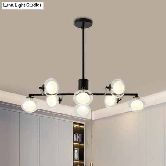 Modern Oval Shade Island Light - 8/12 Lights Glass Suspension In Black/White 8 / Black