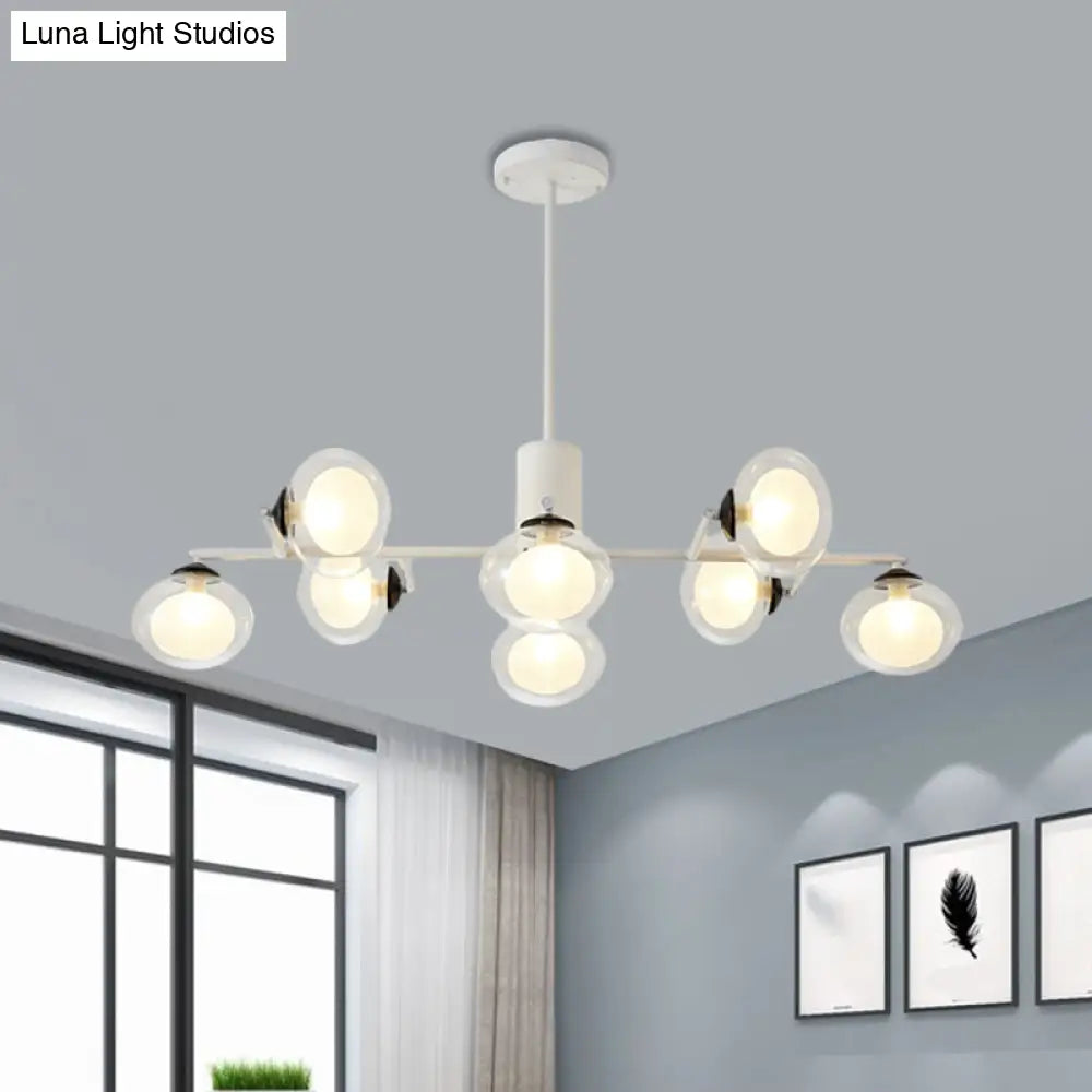 Modern Oval Shade Island Light - 8/12 Lights Glass Suspension In Black/White