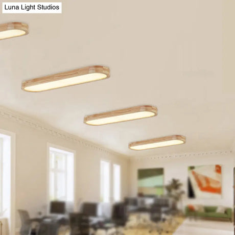 Modern Oval Wood Ceiling Light Fixture With Diffuser - 1 - Light Office Flush Mount Lamp Sizes: