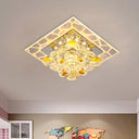 Modern Patchwork Square Acrylic Led Ceiling Lamp With Crystal Flower Shade Gold
