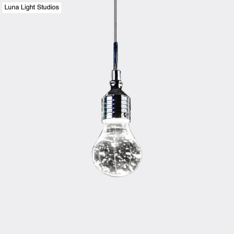 Modern Pendant Ceiling Light: Bulb Shaped Metal With Clear Bubble Crystal Single Hanging Light In