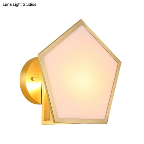 Modern Pentagon Metal Wall Sconce With Acrylic Shade - Brass Finish