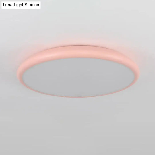 Modern Pink Led Ceiling Mounted Fixture Round Acrylic Flush Mount Light In Warm & White 15/18/22