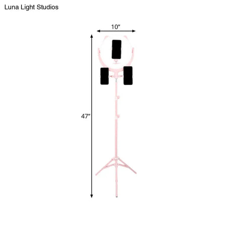 Modern Pink Usb Led Circle Mirror Phone Stand With Mobile Lighting Feature