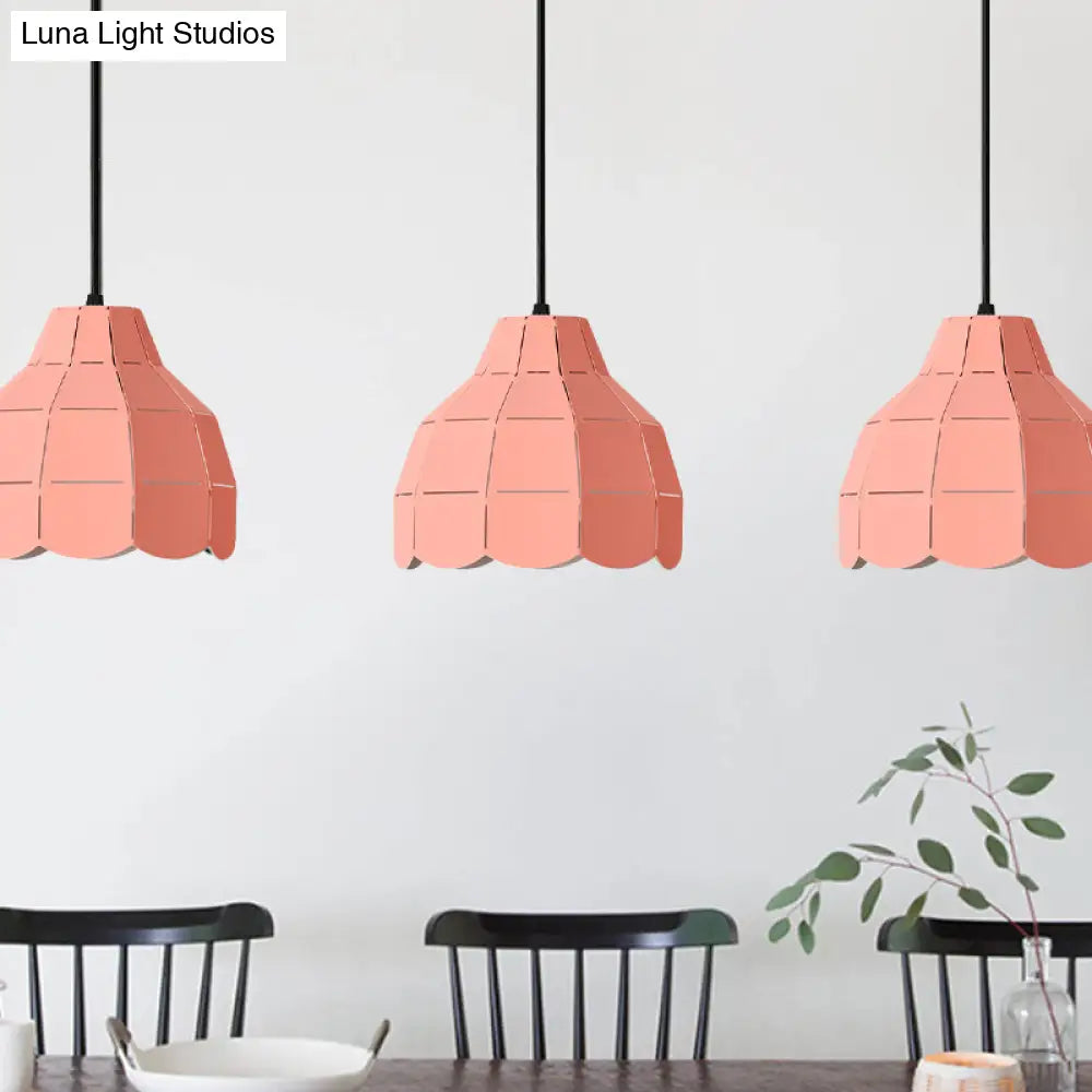 Modern Pink/White/Black Scallop Dome Ceiling Pendant Light - Metal Hanging Lamp Kit