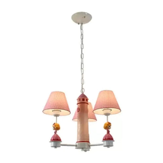 Modern Plaid Shade Chandelier With 3 Lights And Kid-Friendly Hanging Lamp Perfect For Bedrooms Pink