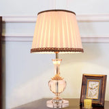 Modern Pleated Fabric Task Light - Beige Reading Lamp With Faux-Braided Detailing