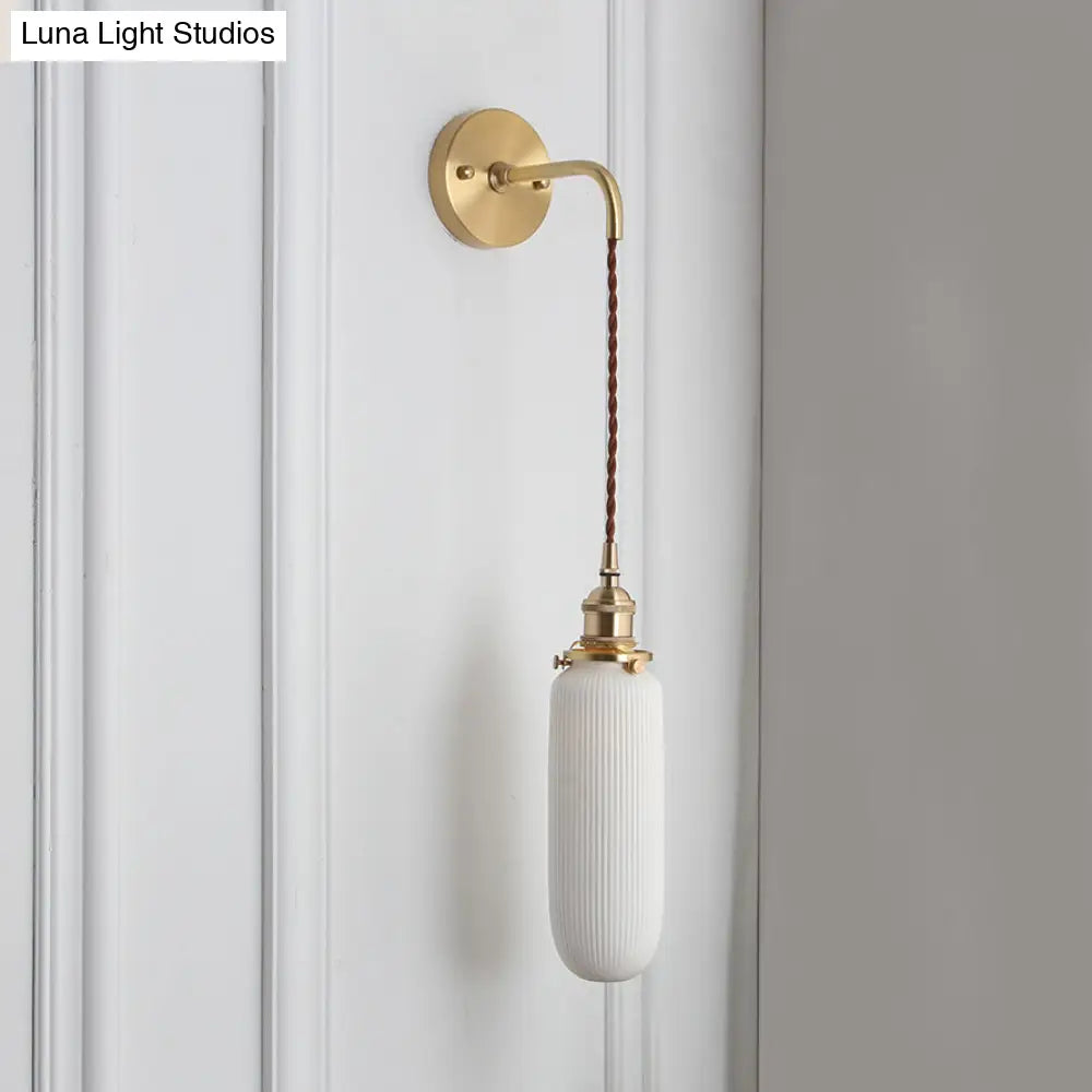 Modern Porcelain Wall Lamp With Brass Socket - White 1 Light 5/6/8.5 Inch Width Ideal For Dining