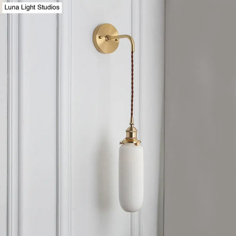 Modern Porcelain Wall Lamp With Brass Socket - White 1 Light 5/6/8.5 Inch Width Ideal For Dining