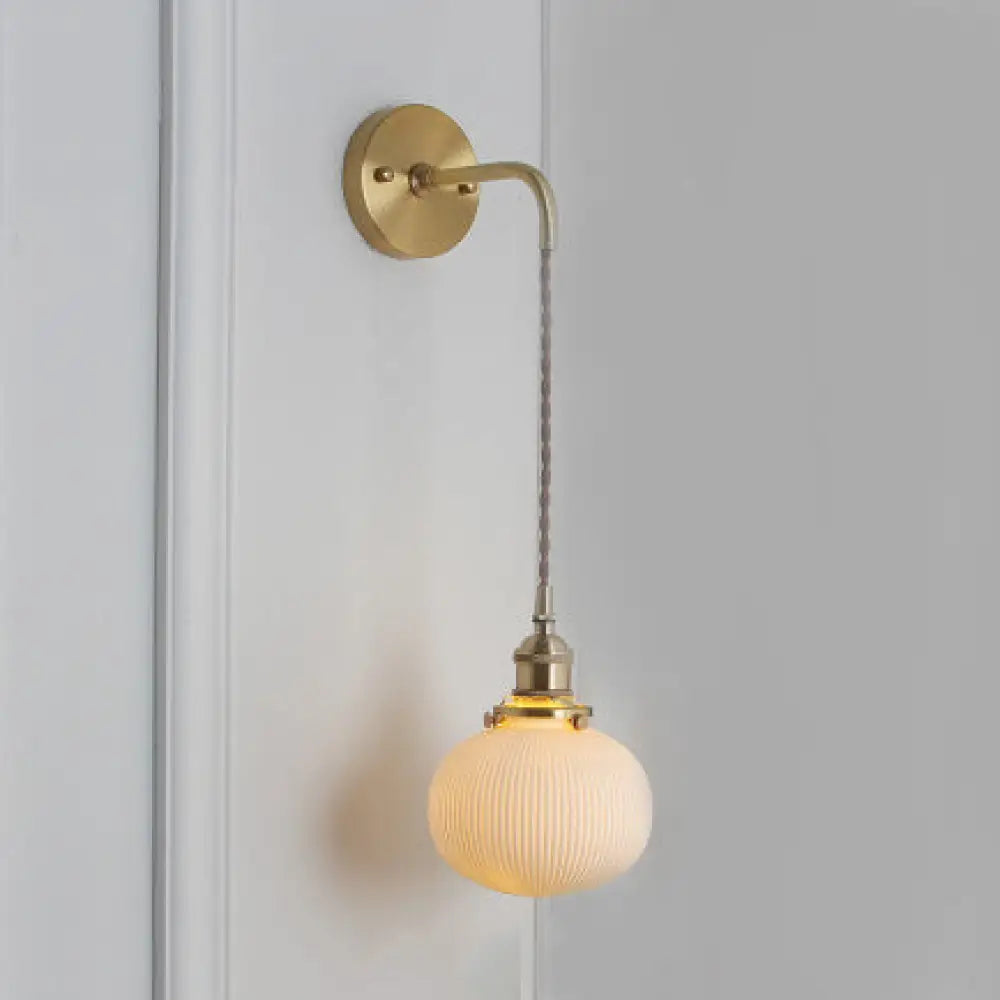 Modern Porcelain Wall Lamp With Brass Socket - White 1 Light 5/6/8.5 Inch Width Ideal For Dining