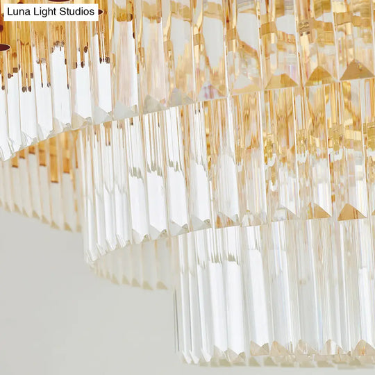 Modern Prism Block Chandelier Lamp - Multi Light Crystal And Metal In Brass Finish