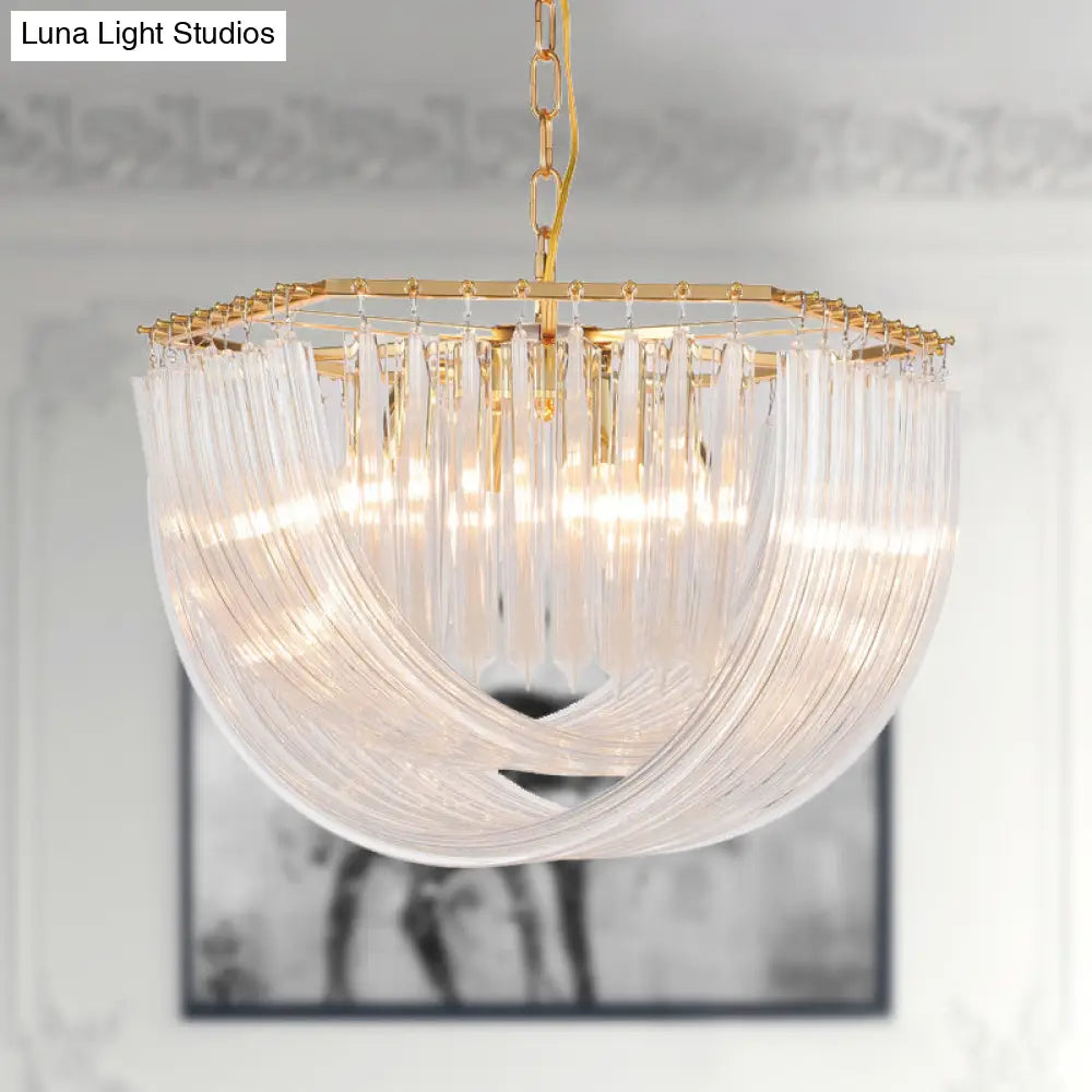 Modern Prism Glass Dome Chandelier With Brass Finish 4/6 Lights 19.5’/25.5’ Wide