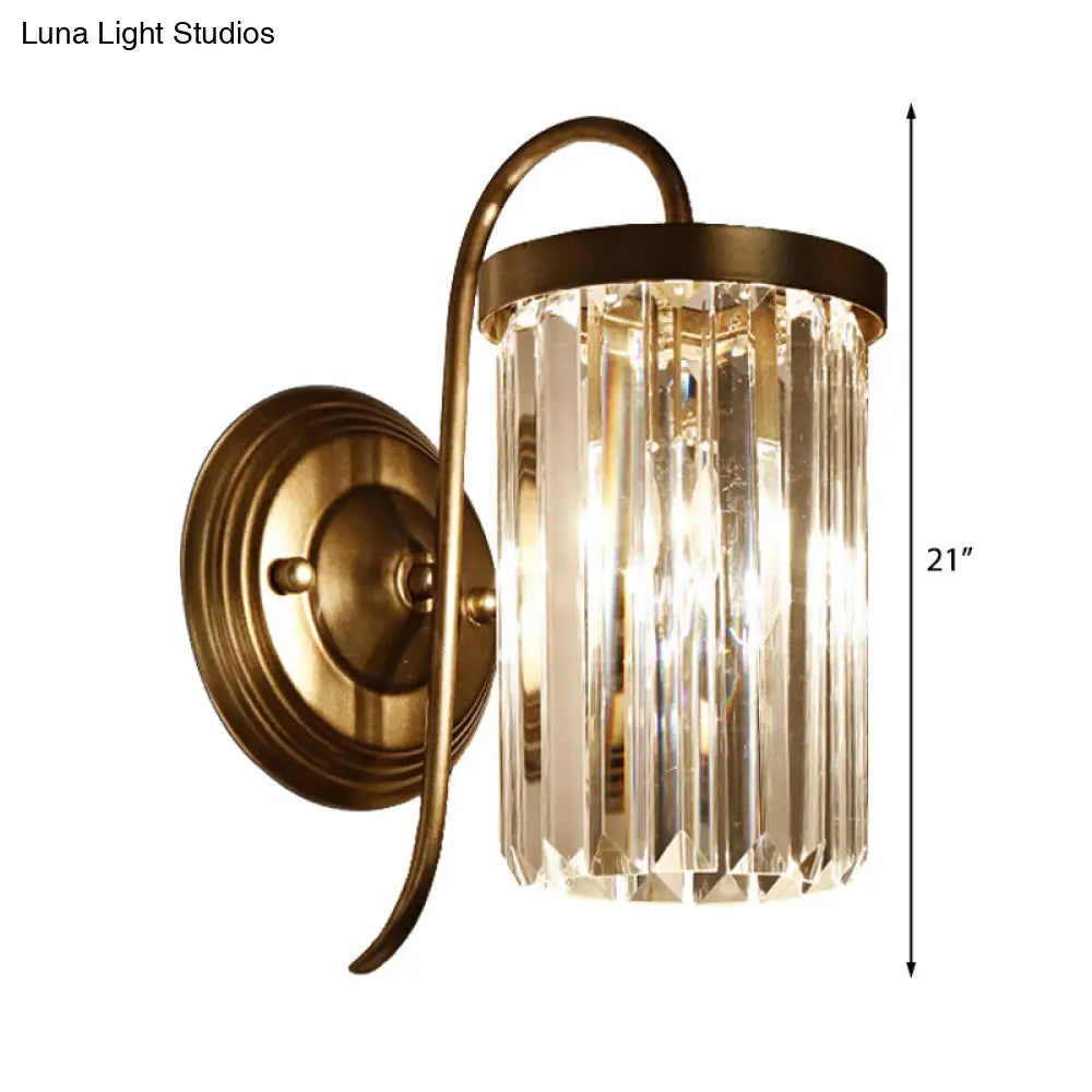 Modern Prismatic Crystal Cylinder Wall Light Fixture - Gold/Black Mount