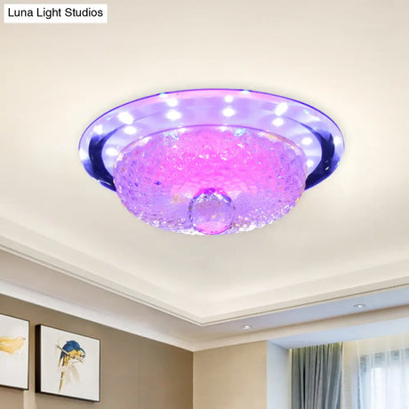 Modern Prismatic Crystal Led Flush Ceiling Light Fixture - Tan/Silver Bowl Design