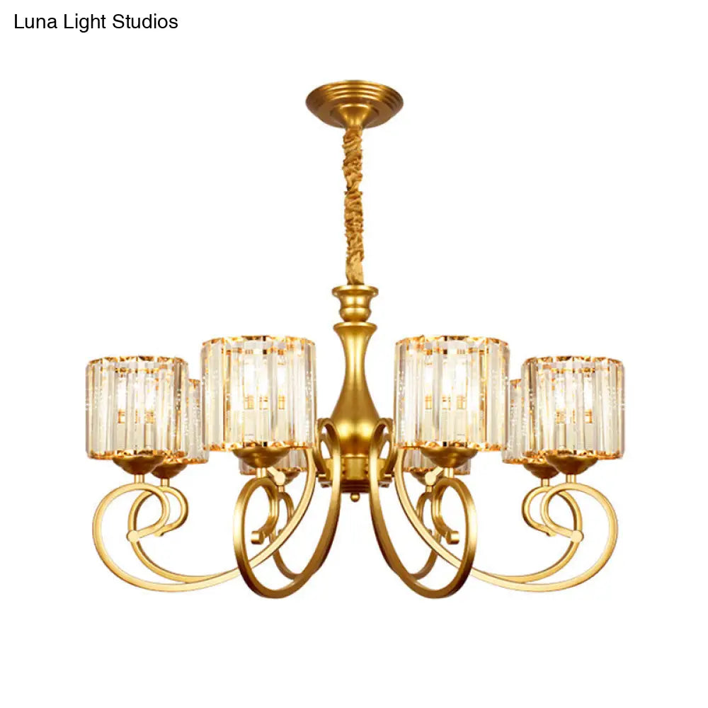 8-Head Modern Prismatic Glass Chandelier Lamp - Gold Suspension Pendant Light