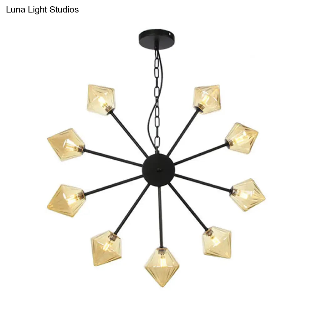 Modern Pyramid Chandelier Lamp: Amber Glass 9 Hanging Lights In Black