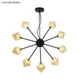 Modern Pyramid Chandelier Lamp: Amber Glass 9 Hanging Lights In Black