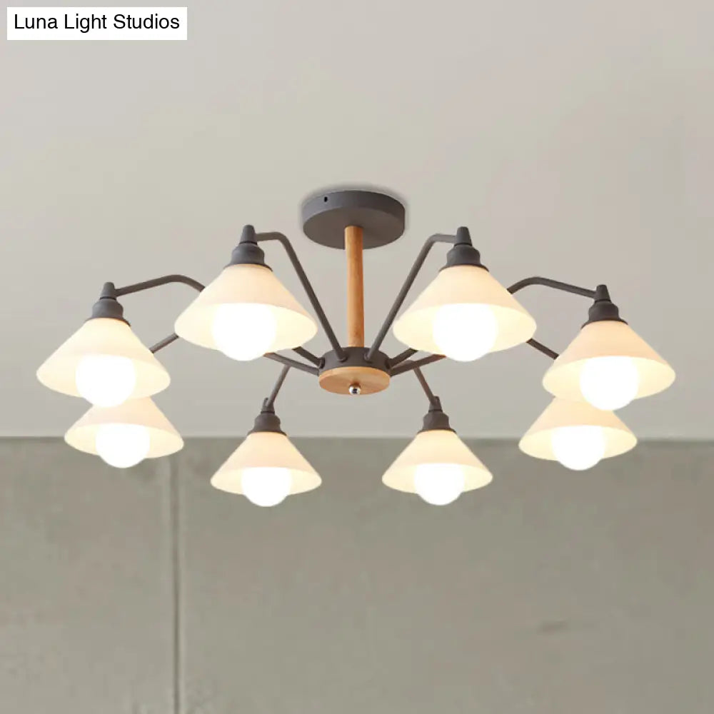 Modern Pyramid Living Room Chandelier Metal: 8-Light Hanging Fixture In Black/Green/Grey Grey
