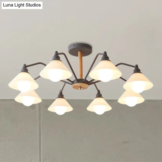 Modern Pyramid Living Room Chandelier Metal: 8-Light Hanging Fixture In Black/Green/Grey Grey