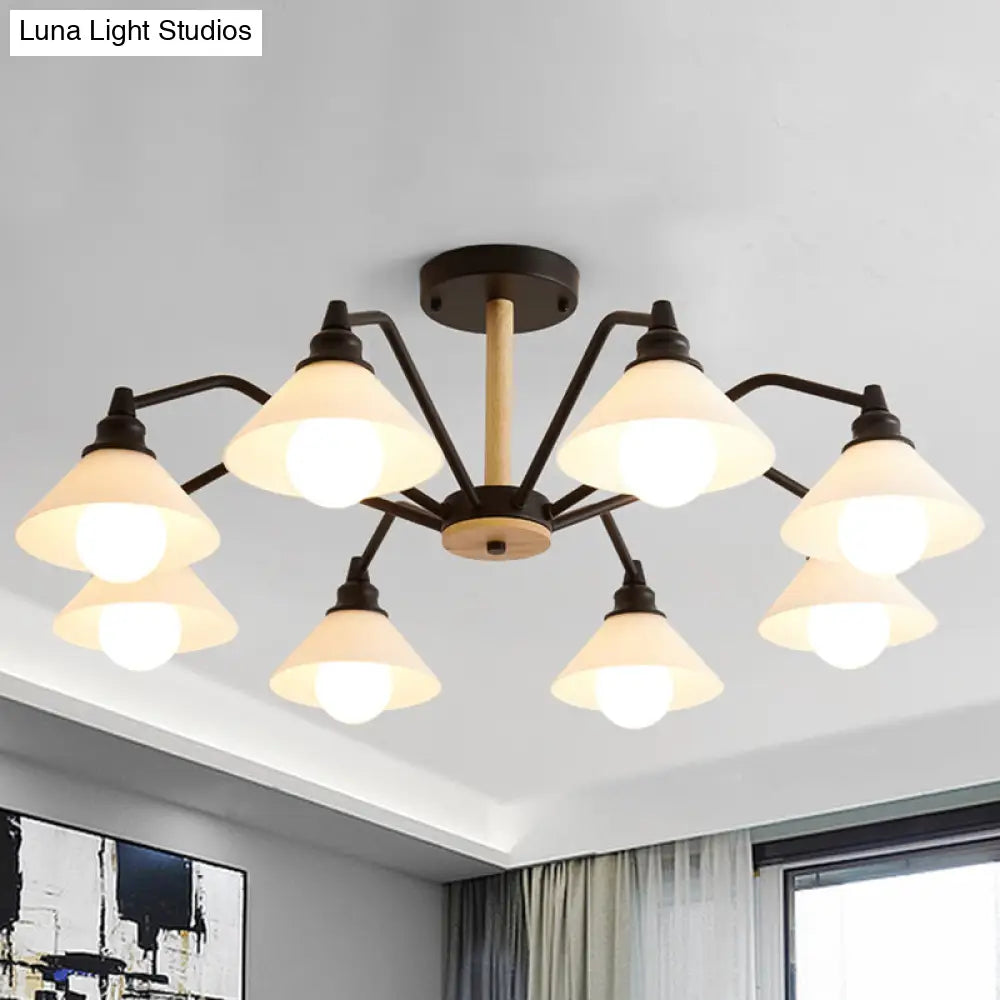 Modern Pyramid Living Room Chandelier Metal: 8-Light Hanging Fixture In Black/Green/Grey