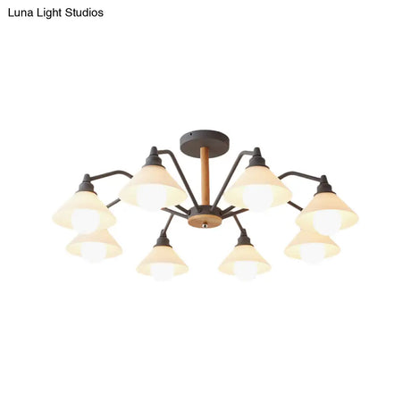 Modern Pyramid Living Room Chandelier Metal: 8-Light Hanging Fixture In Black/Green/Grey