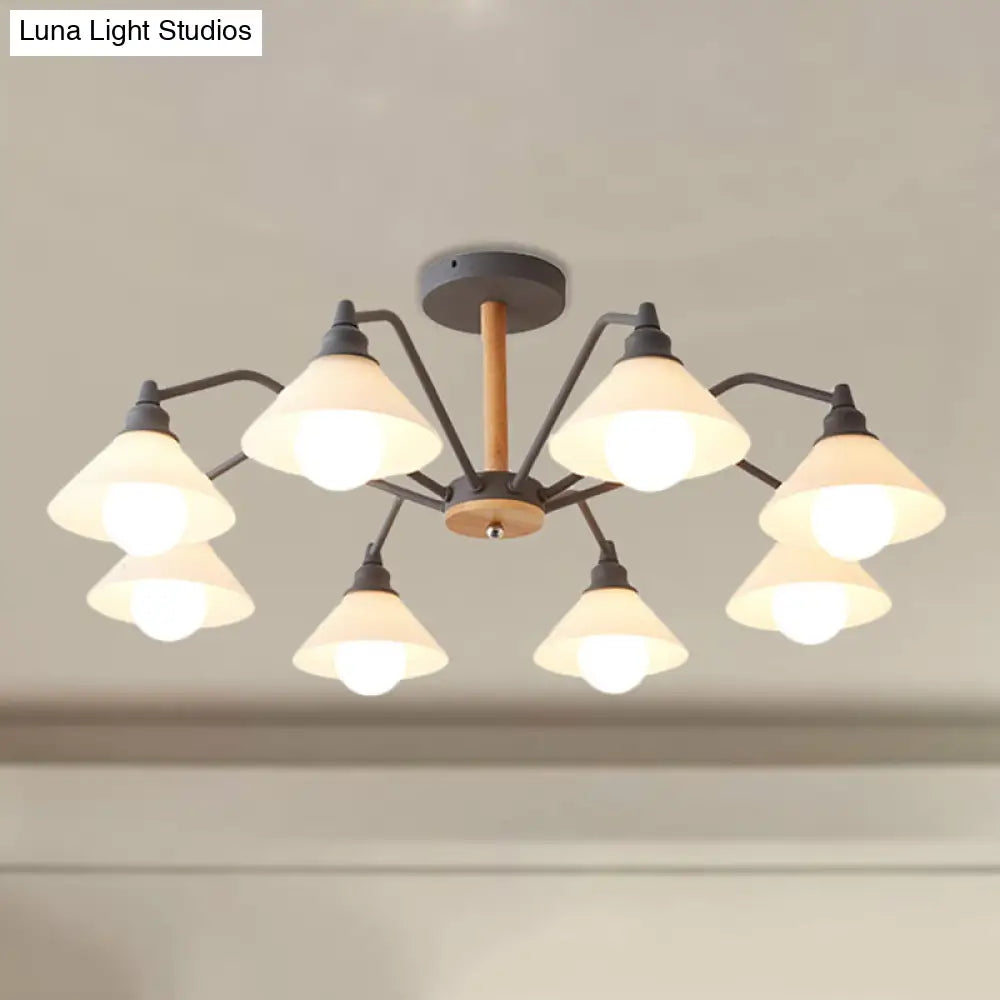 Modern Pyramid Living Room Chandelier Metal: 8-Light Hanging Fixture In Black/Green/Grey