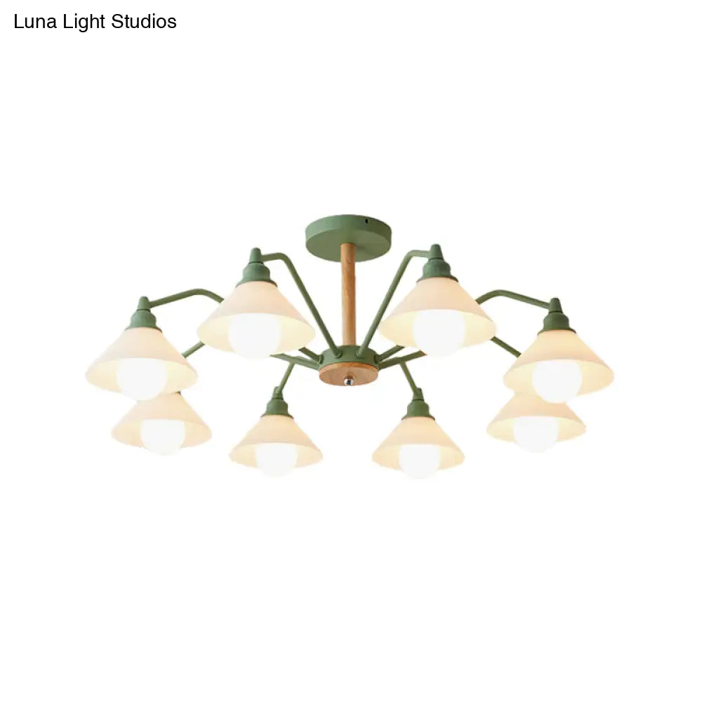 Modern Pyramid Living Room Chandelier Metal: 8-Light Hanging Fixture In Black/Green/Grey