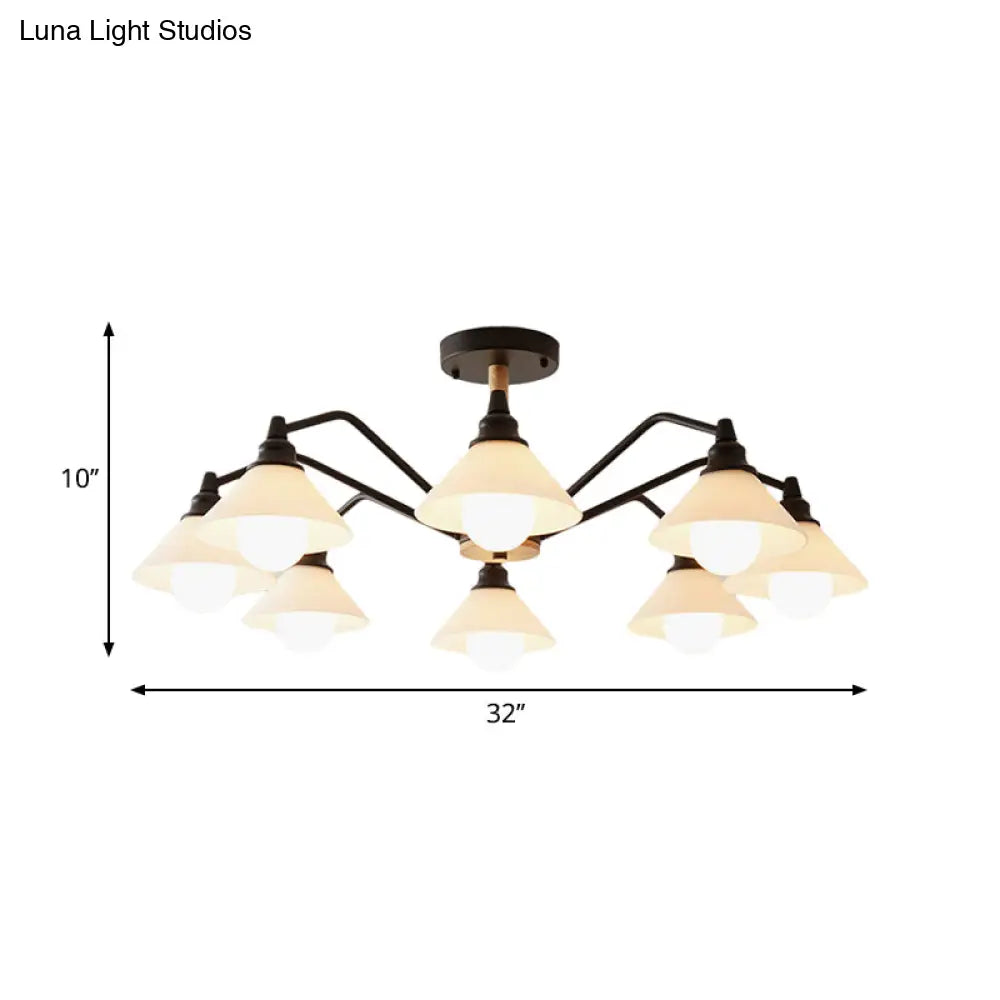 Modern Pyramid Living Room Chandelier Metal: 8-Light Hanging Fixture In Black/Green/Grey