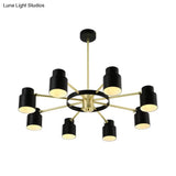 Modern Radial Pendant Chandelier - 6/8 Lights Metal Hanging Light For Bedroom Black/White
