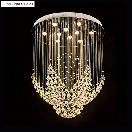 Modern Raindrop Crystal Diamond Flush Ceiling Light Fixture With 8 Heads In Chrome