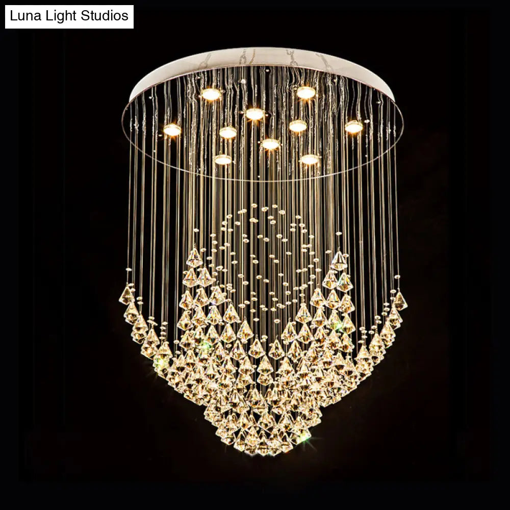 Modern Raindrop Crystal Diamond Flush Ceiling Light Fixture With 8 Heads In Chrome