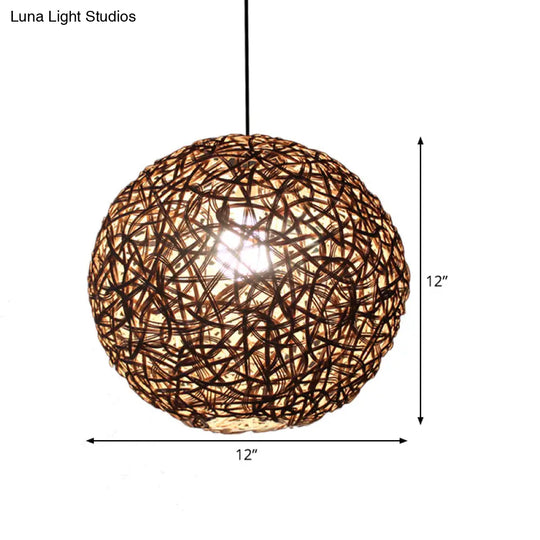 Modern Rattan Floral Pendulum Light - 1 Head 12-19.5 Wide Perfect For Dining Room