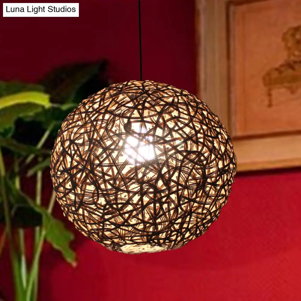 Modern Rattan Floral Pendulum Light - 1 Head 12-19.5 Wide Perfect For Dining Room