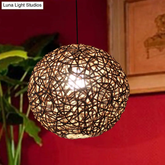 Modern Rattan Floral Pendulum Light - 1 Head 12-19.5 Wide Perfect For Dining Room