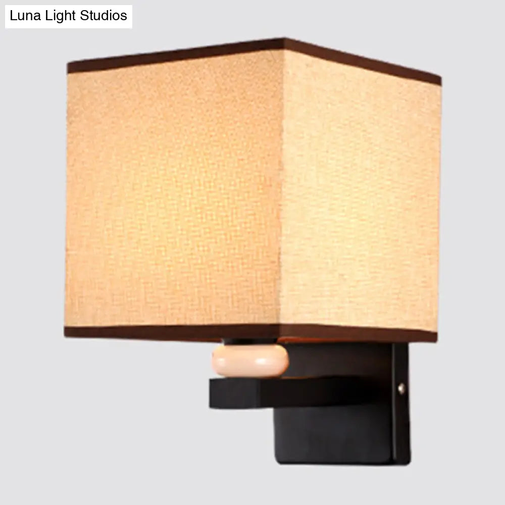 Modern Rectangle Fabric Wall Lamp With Faux Jade Decor - Flaxen/White/Beige 1-Bulb Fixture