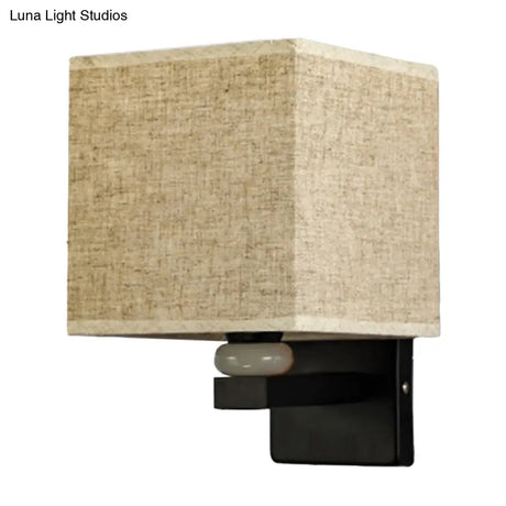 Modern Rectangle Fabric Wall Lamp With Faux Jade Decor - Flaxen/White/Beige 1-Bulb Fixture