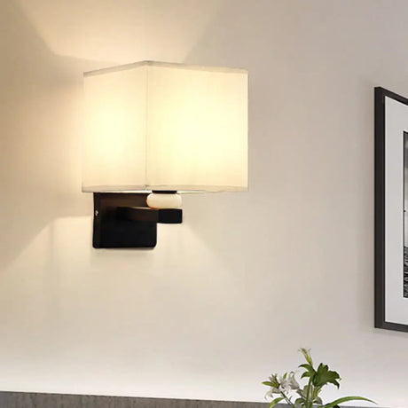Modern Rectangle Fabric Wall Lamp With Faux Jade Decor - Flaxen/White/Beige 1-Bulb Fixture White