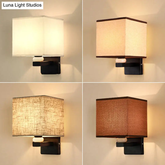 Modern Rectangle Fabric Wall Lamp With Faux Jade Decor - Flaxen/White/Beige 1-Bulb Fixture