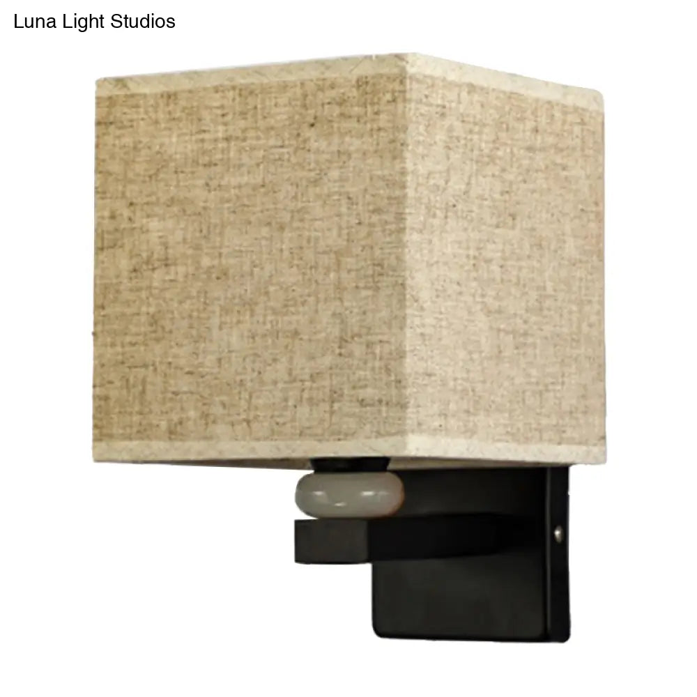 Modern Rectangle Fabric Wall Lamp With Faux Jade Decor - Flaxen/White/Beige 1-Bulb Fixture