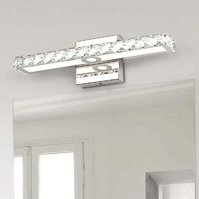 Modern Rectangle Vanity Wall Sconce With Clear Crystal Integrated Led - Bathroom Lamp